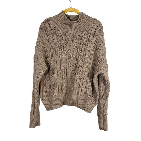 Banana Republic Wool Fisherman Knit Sweater XL Tan Cable Old Money Preppy Retro - Picture 1 of 9
